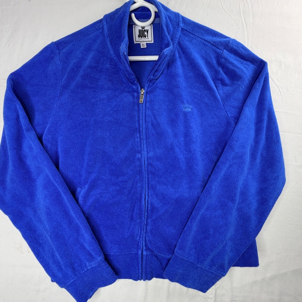 Juicy Couture Velour Track Jacket Royal Blue Full Zip Crown Logo Women's XL
